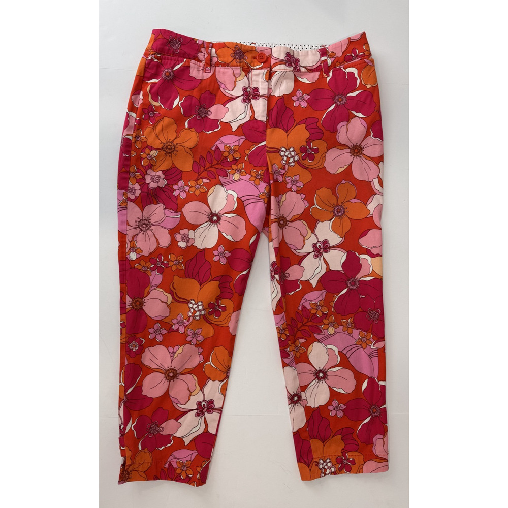 Talbots Perfect Crop Pants Tossed Flower Floral Orange Pink Preppy Summer 8P